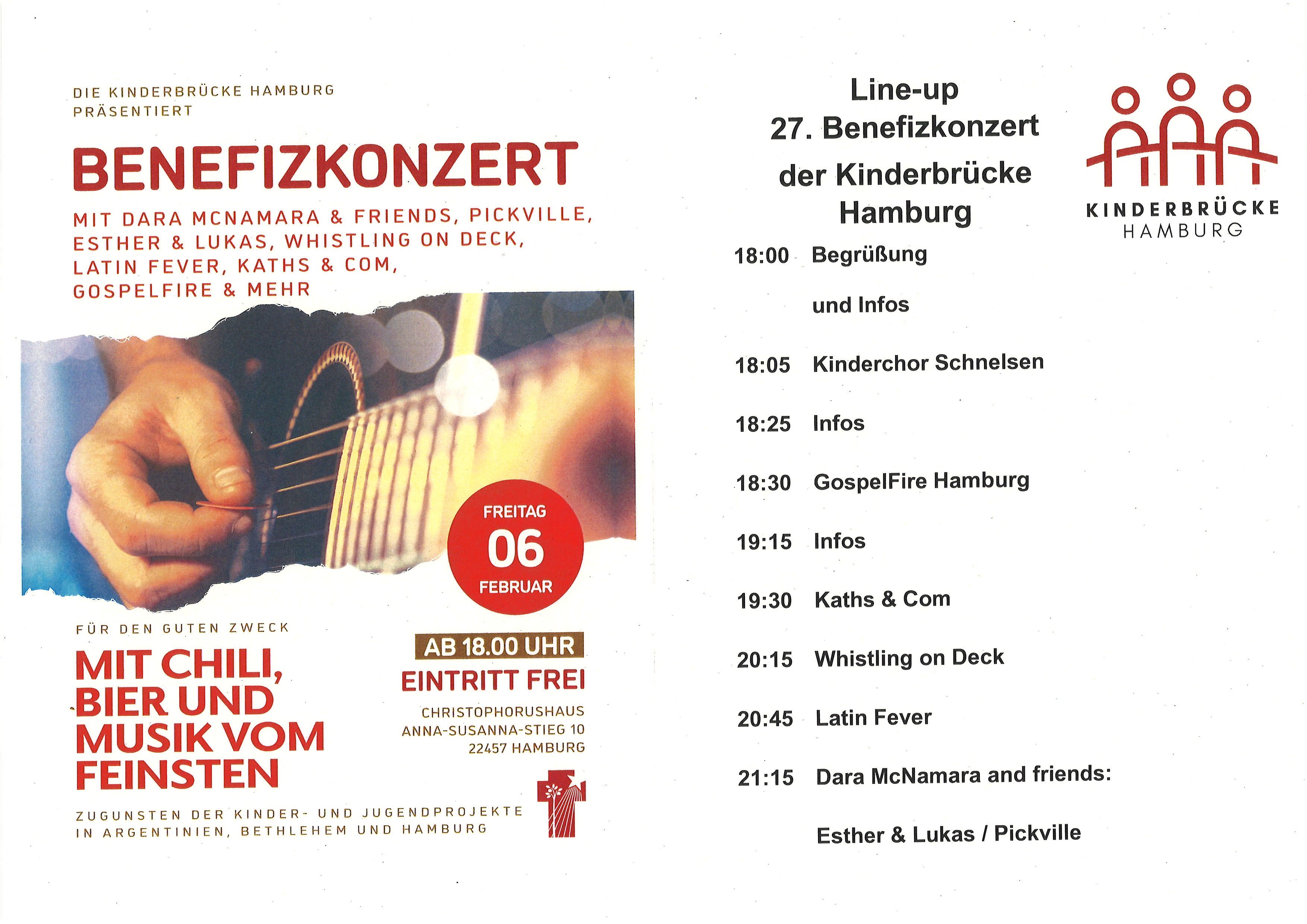 Einladung zum Benefizkonzert der Kinderbrücke Hamburg, auch Jobbrücke Schnelsen, am 06.02.2026 ab 18.00 im Christophorushaus